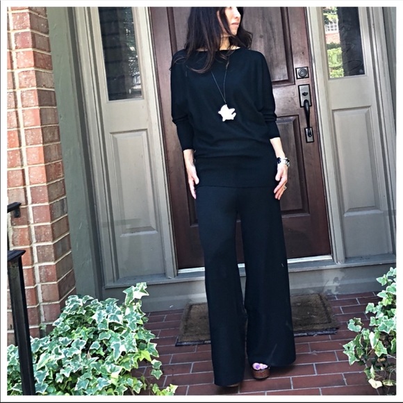 ✨LAST ONE✨PARIS Blackknit tie waist wide leg pants - Picture 2 of 8